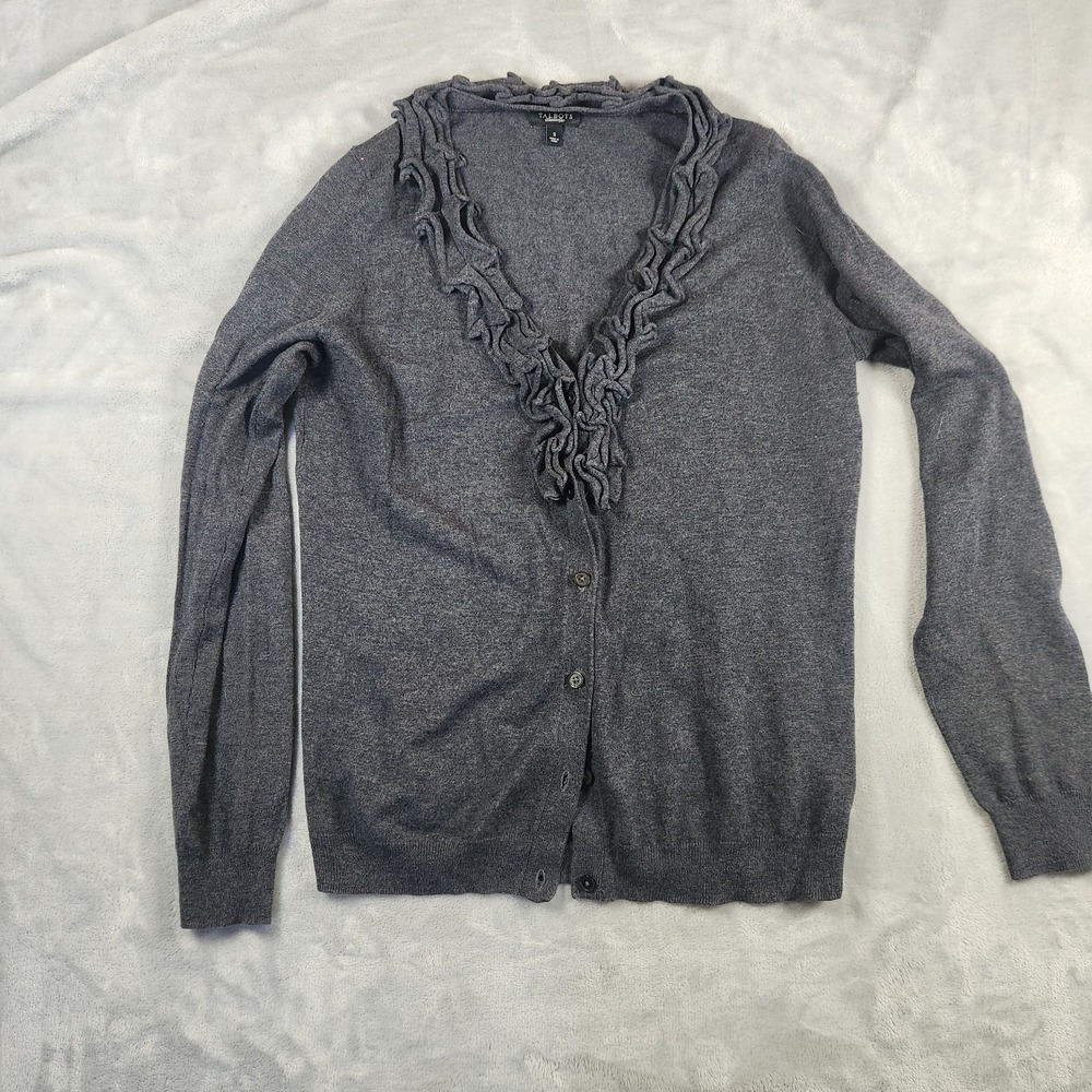 Talbots Sweater Cardigan Womens Small Button Front Knit Soft‎ Gray Office Work